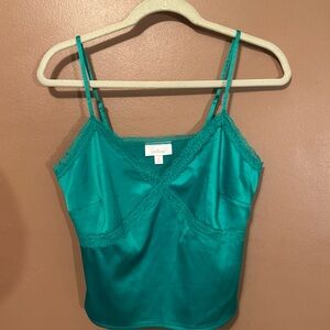 Colsie Cami Lounge Top Womens XS Satin Lace Adjustable Straps Green